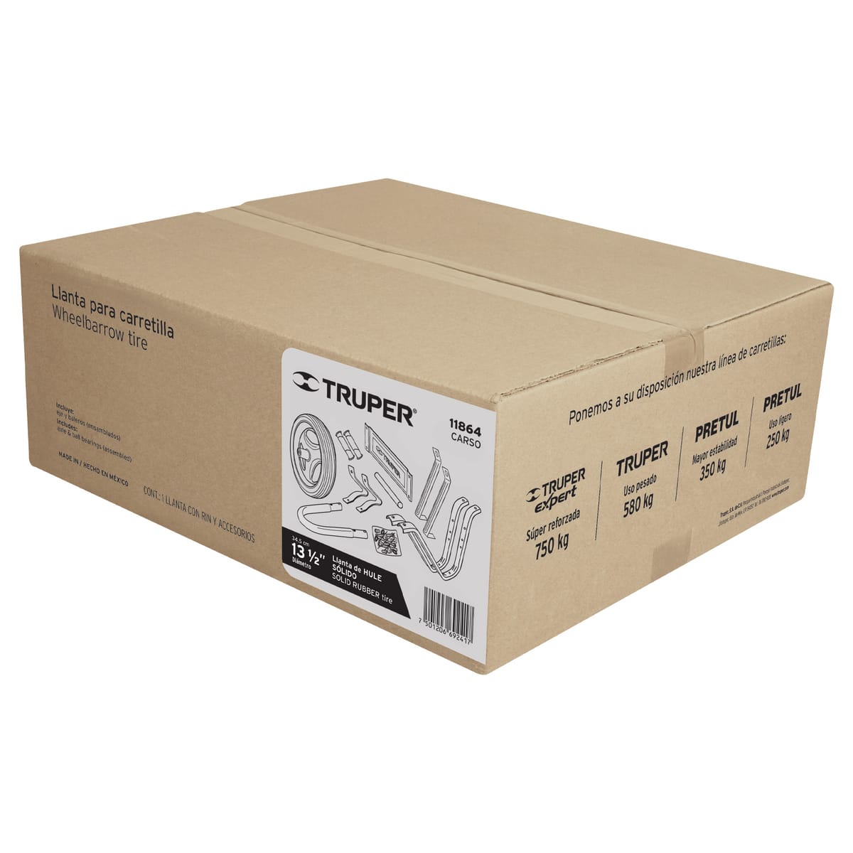 Caja con Accesorios y Llanta Sólida 14" para Carretilla CARSO - Truper