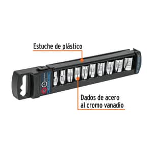 Juego de Dados Cuadro 1/4 mm 10 Piezas 14166 - Truper