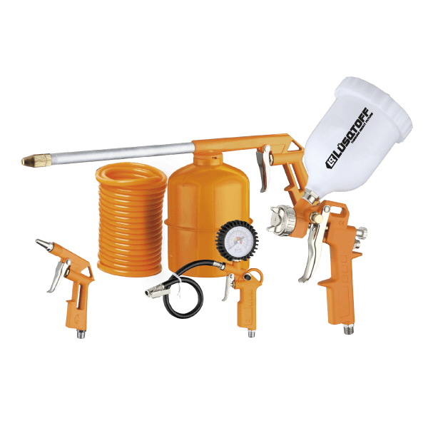 Kit Accesorios Compresor Pistola Pintar Sopletear Inflar Lavar + Manguera Espiralada 5m 5 Piezas AA-5000K - Lusqtoff