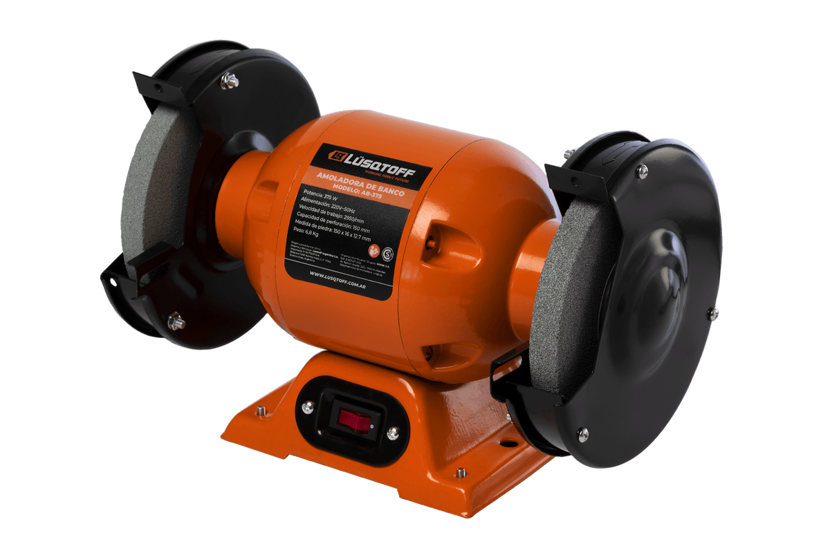 Amoladora Banco 375W 150mm 6" 2950 RPM Eje 12.7mm + 2 Piedras Grano 36 60 AB-375 - Lusqtoff
