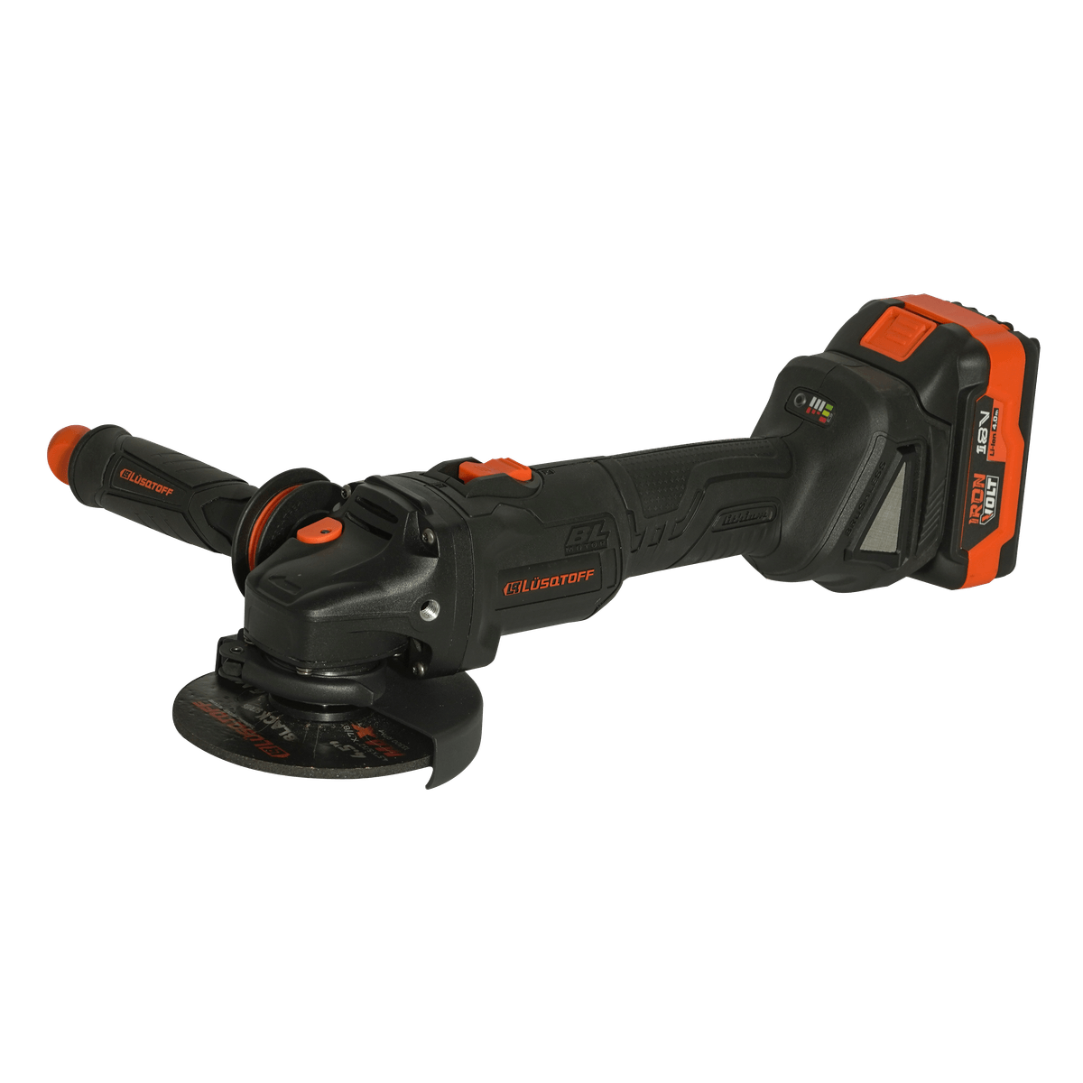 Amoladora Angular A Batería Brushless 18V 115mm 4 1/2" 8500 RPM + 2 Baterías 4Ah + Cargador + 2 Discos + Maletín AML115-9BK - Lusqtoff