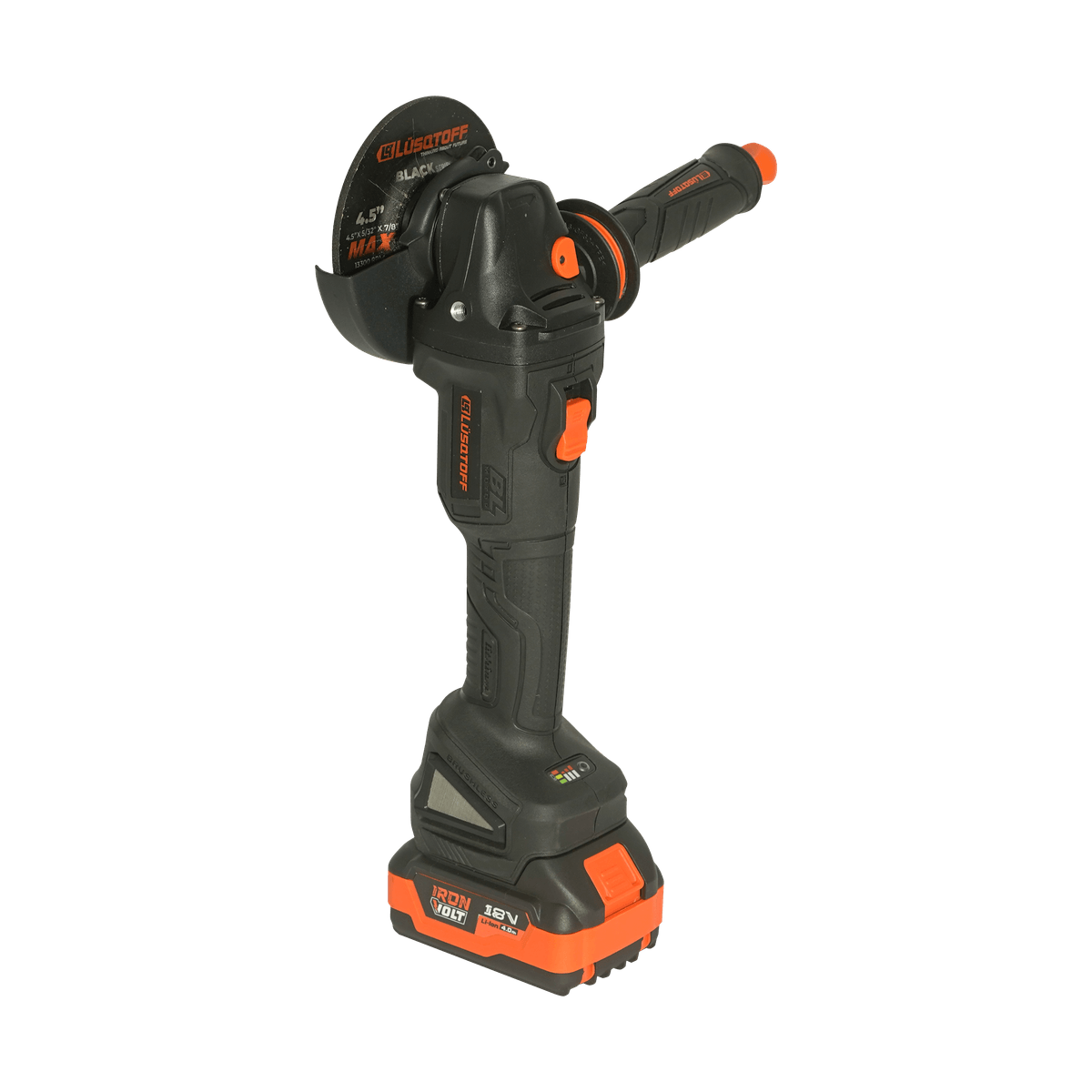 Amoladora Angular A Batería Brushless 18V 115mm 4 1/2" 8500 RPM + 2 Baterías 4Ah + Cargador + 2 Discos + Maletín AML115-9BK - Lusqtoff