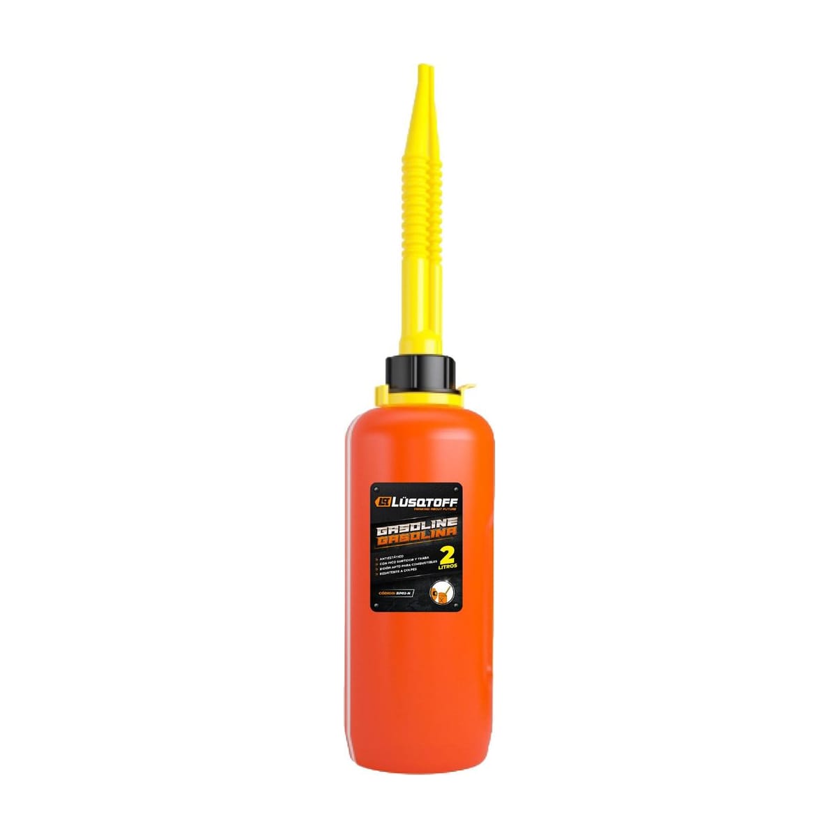 Bidón Botella Combustible Antiestático 2L Pico Surtidor Traba Cierre Hermético Naranja BP02-N - Lusqtoff