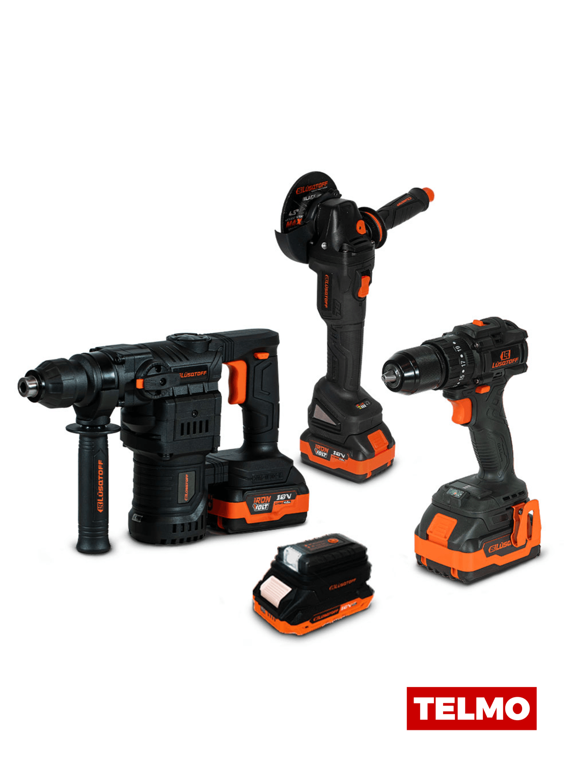 Pack 18V Brushless Taladro Impacto 13mm + Amoladora 115mm + Rotomartillo SDS Plus + Linterna BSPACK002-9 - Lusqtoff