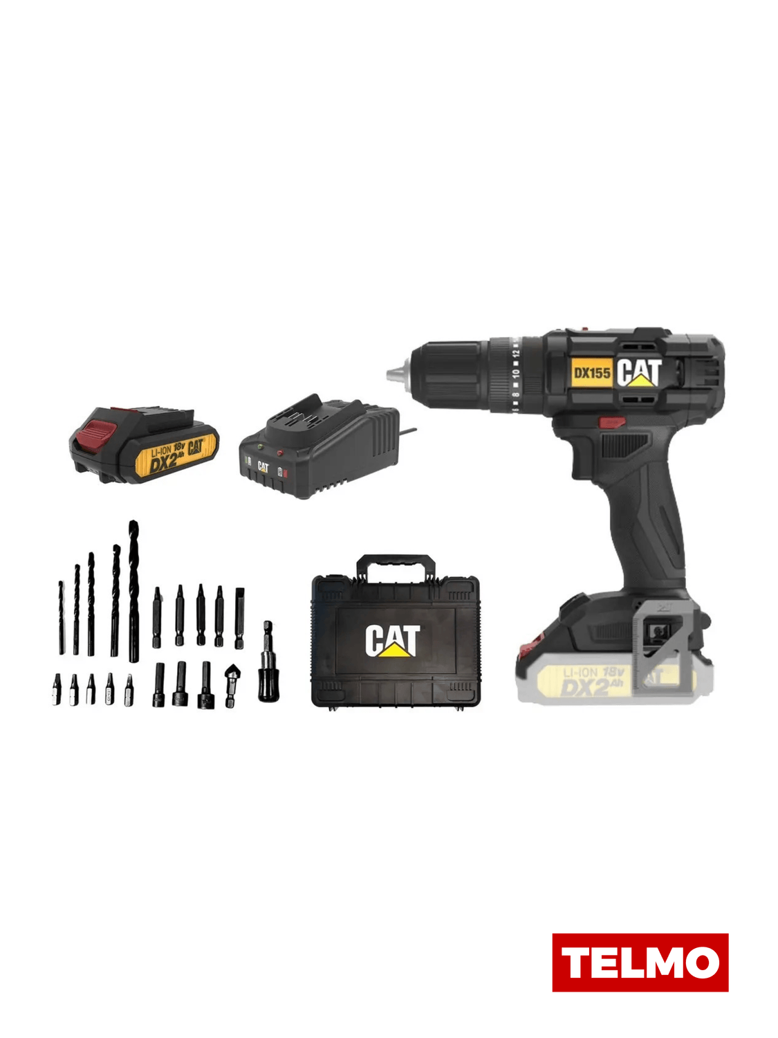 Taladro Percutor 18V 50Nm 13mm + Batería 2Ah + Cargador + Maletín DX155 - CAT