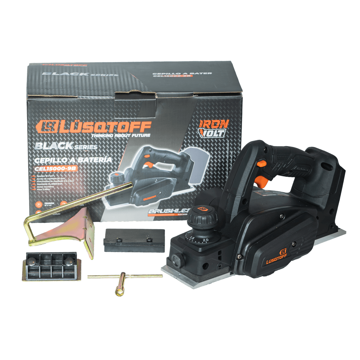 Cepillo Garlopa A Batería Brushless 18V Ancho 82mm 15000 RPM + Guía Paralela + Kit Afilador Black Series CEL15000-9B - Lusqtoff