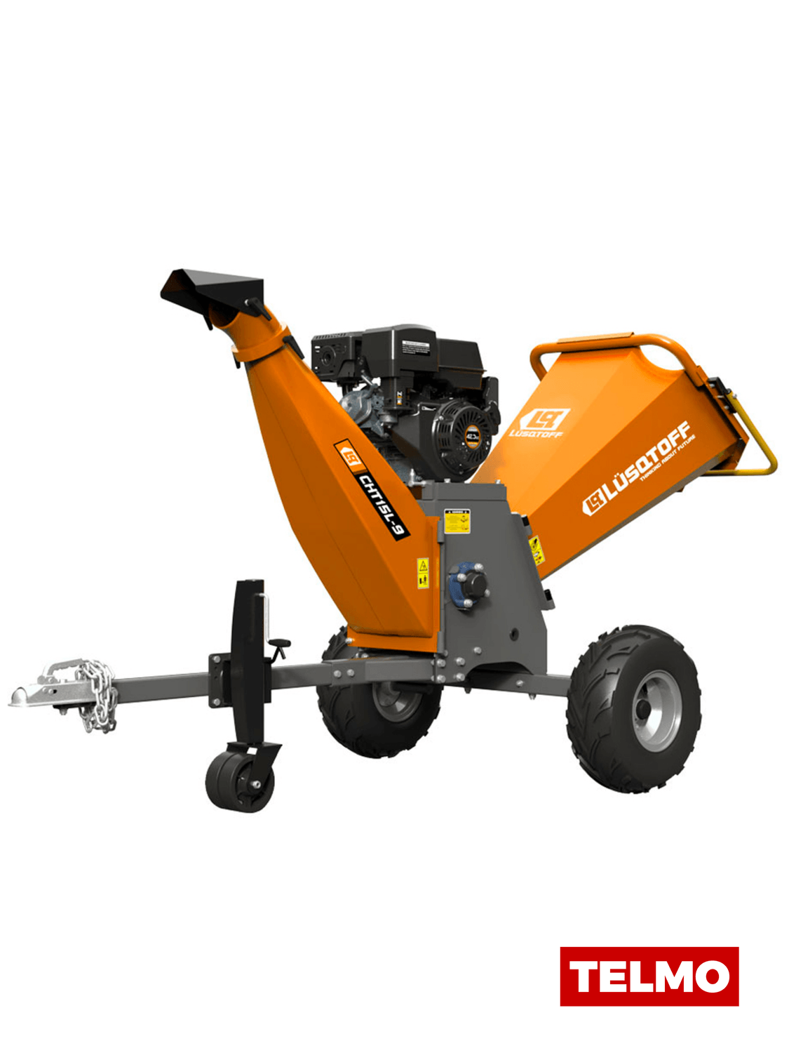 Chipeadora Trituradora Ramas 15HP 420cc Astillado 150mm Arranque Eléctrico Rodillo 350mm Enganche Remolque CHT15L-9 - Lusqtoff, foto real