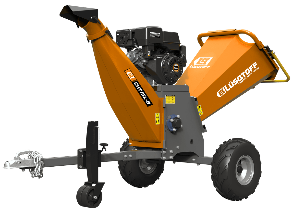 Chipeadora Trituradora Ramas 15HP 420cc Astillado 150mm Arranque Eléctrico Rodillo 350mm Enganche Remolque CHT15L-9 - Lusqtoff