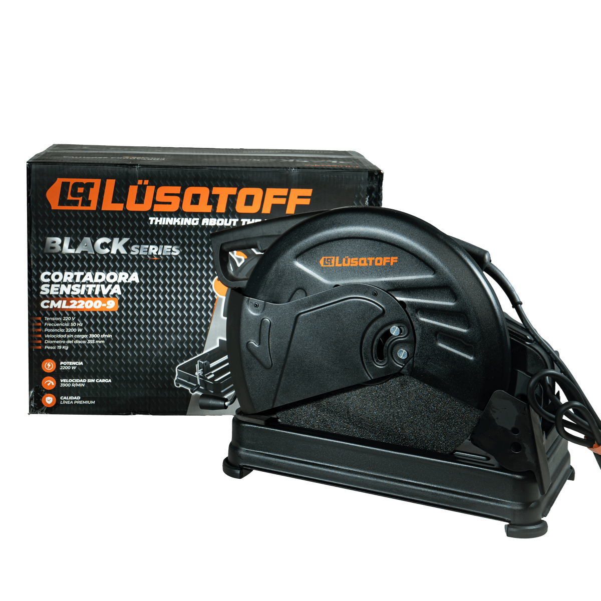Cortadora Sensitiva Banco 2200W 355mm Ángulo 45° + Disco + Carbones CML2200-9 - Lusqtoff