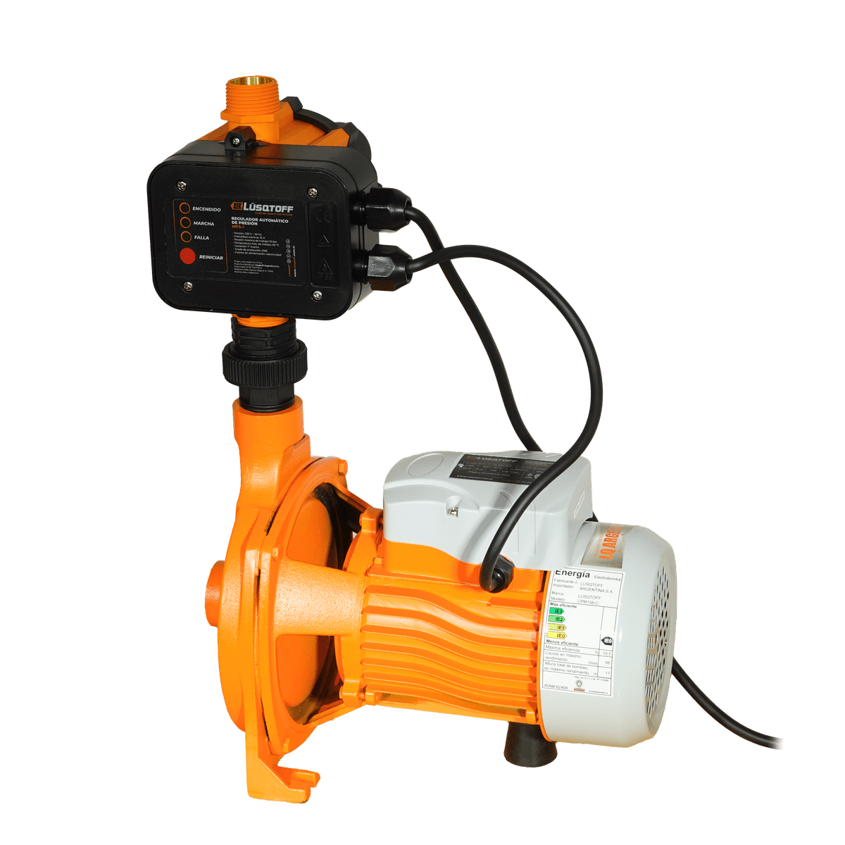 Bomba Centrífuga 1HP 750W 95L/min Altura 30m + Regulador Presión MPS-1 CPM158-C - Lusqtoff