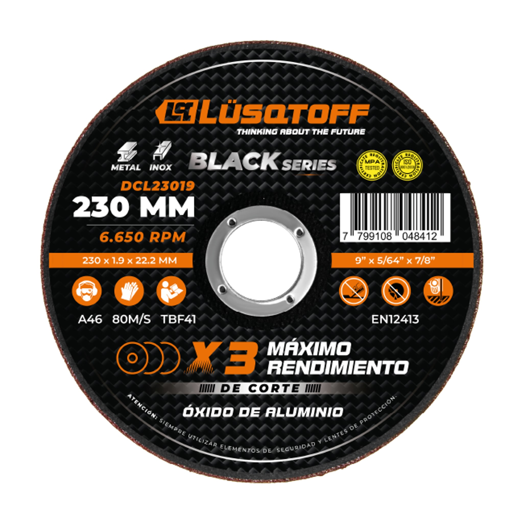 Disco Corte Acero Inoxidable 230x1.9x22mm DCL23019 - Lusqtoff
