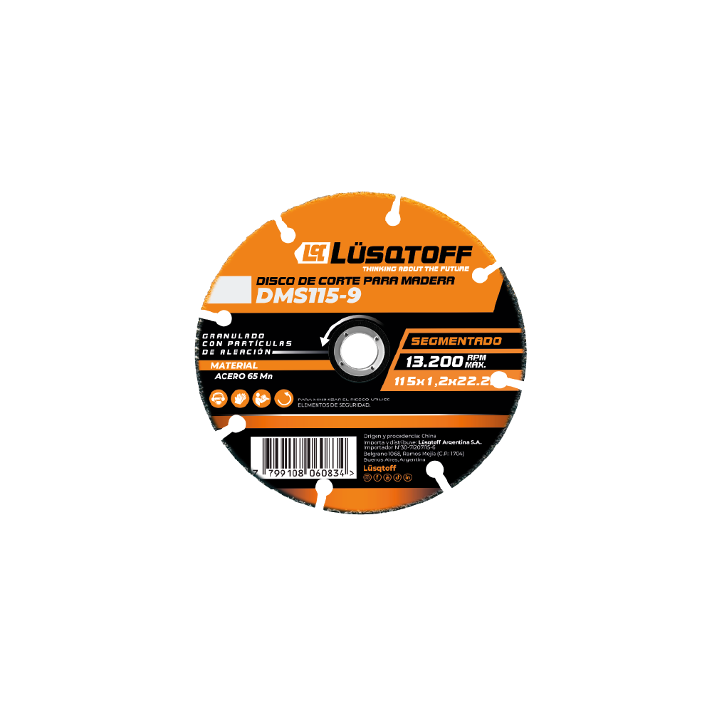 Disco Corte Madera 115mm Amoladora DMS115-9 - Lusqtoff