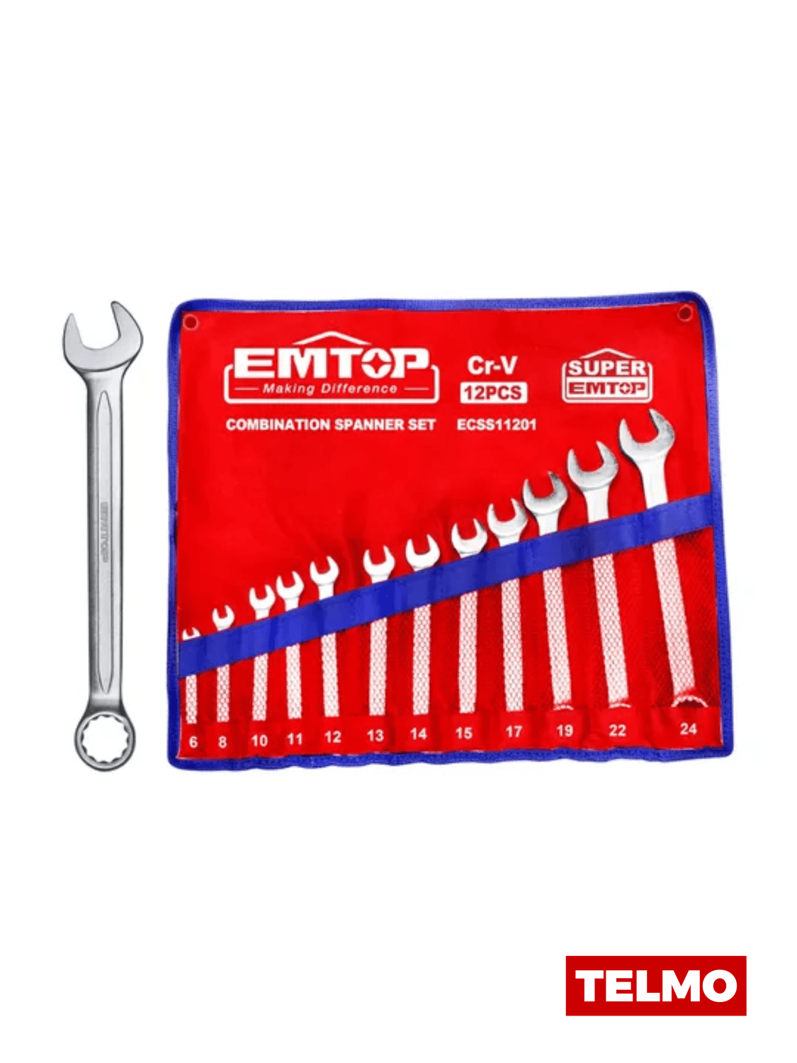 Set Llaves Combinadas 6-24mm + Funda 12 Piezas ECSS11201 - Emtop