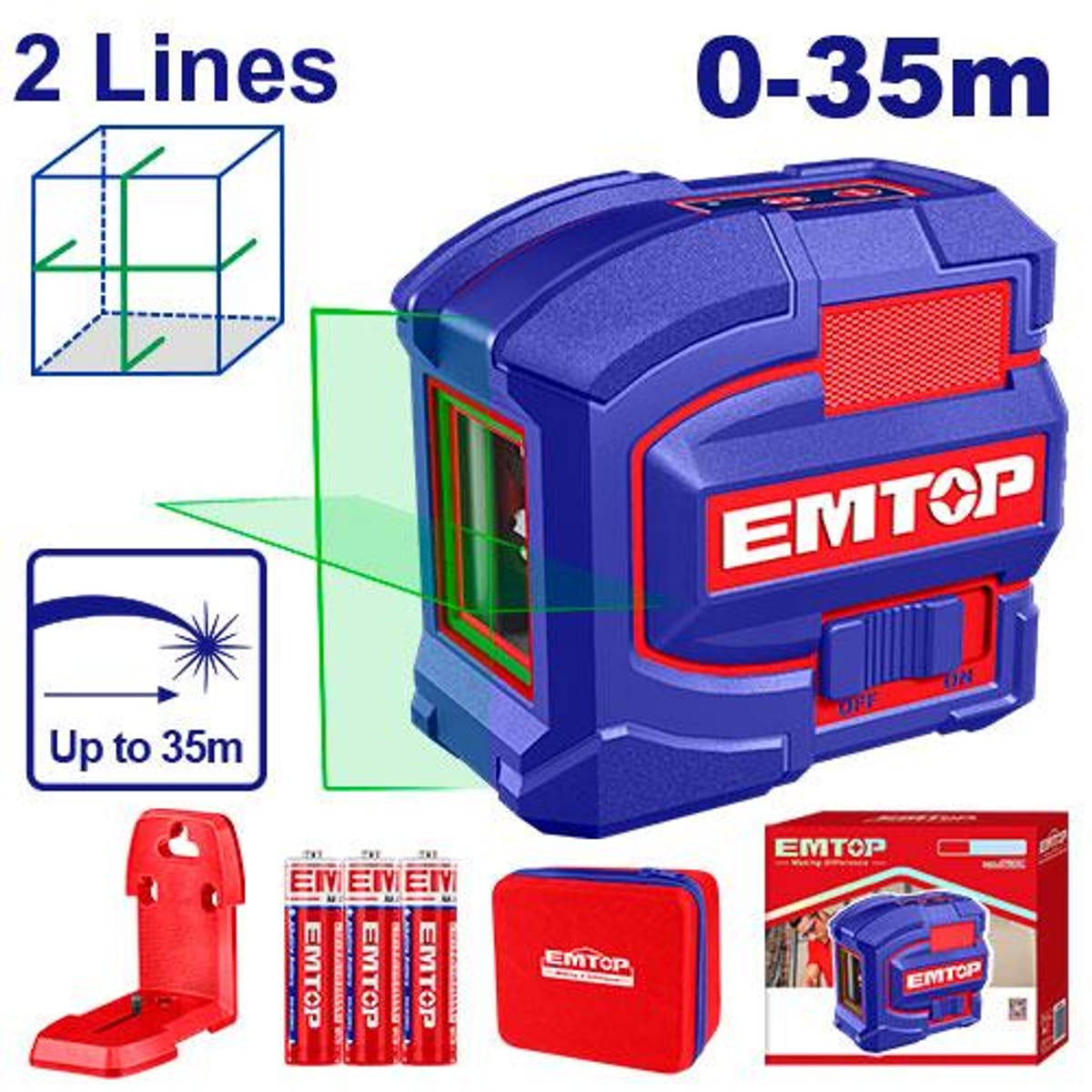 Nivel Láser Autonivelante Verde 2 Líneas 0-35m ESLE21601 - Emtop