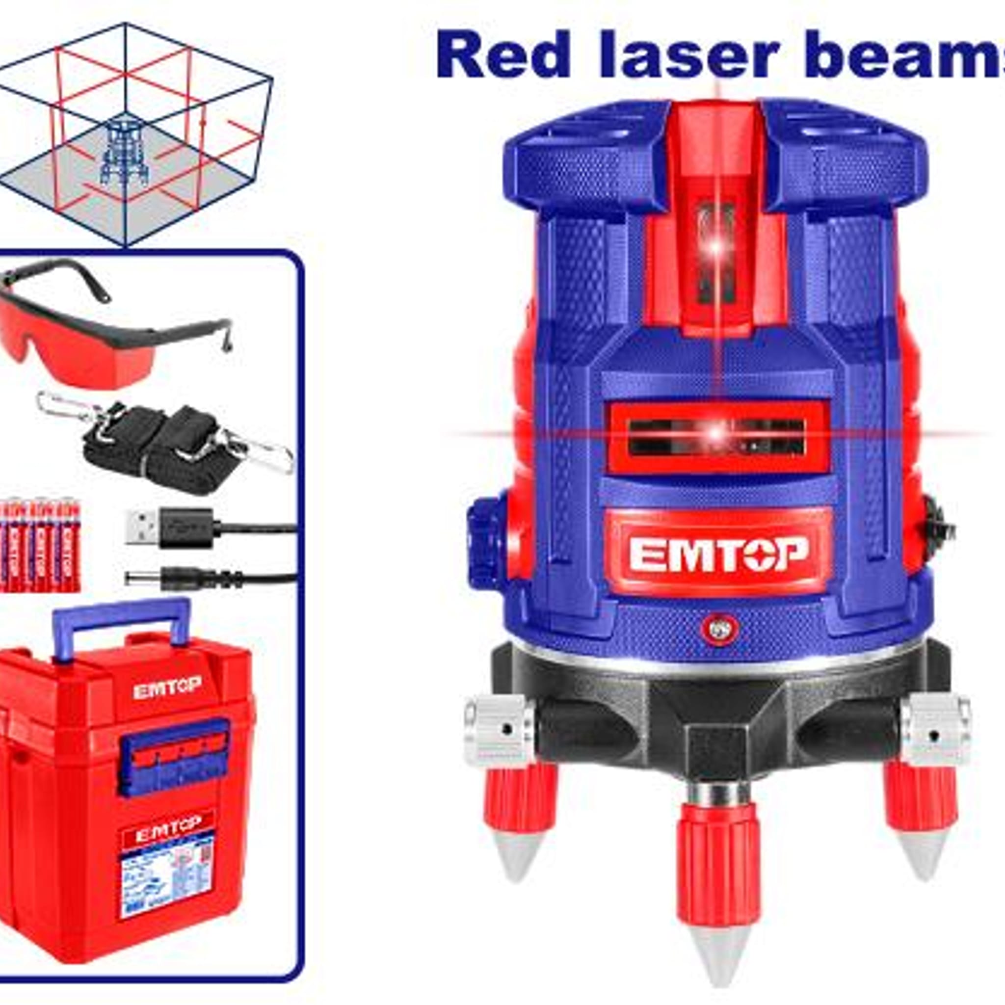 Nivel Laser Autonivelante 360° 5 Líneas Luz Roja 30m ESLE53001 - Emtop