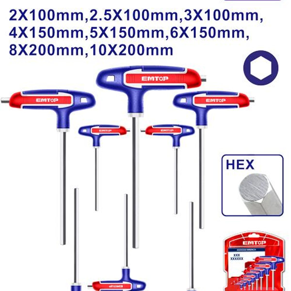 Juego Llaves Hexagonales T 2-10mm 8 Piezas ETHW6061 - Emtop