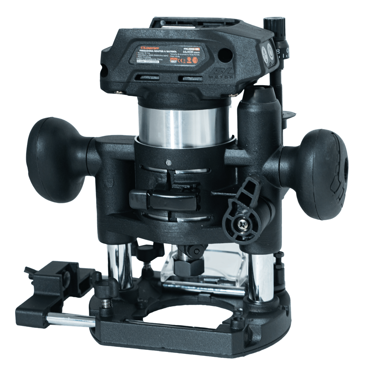 Fresadora Router A Batería Brushless 18V 10000-30000 RPM Pinzas 6mm 6.35mm 8mm Sin Batería + Guías + Acople Aspiración FRL3300-9B - Lusqtoff