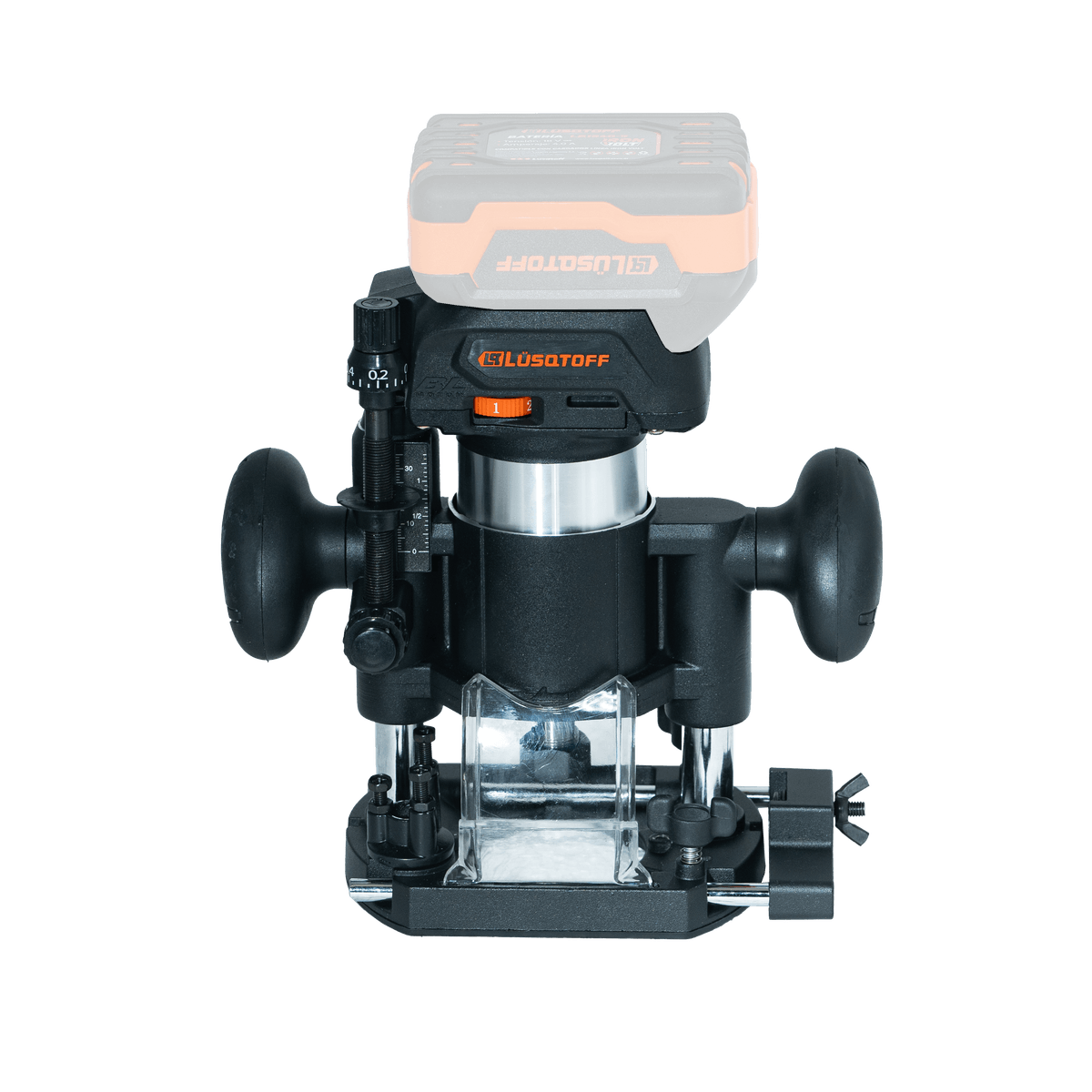 Fresadora Router A Batería Brushless 18V 10000-30000 RPM Pinzas 6mm 6.35mm 8mm Sin Batería + Guías + Acople Aspiración FRL3300-9B - Lusqtoff