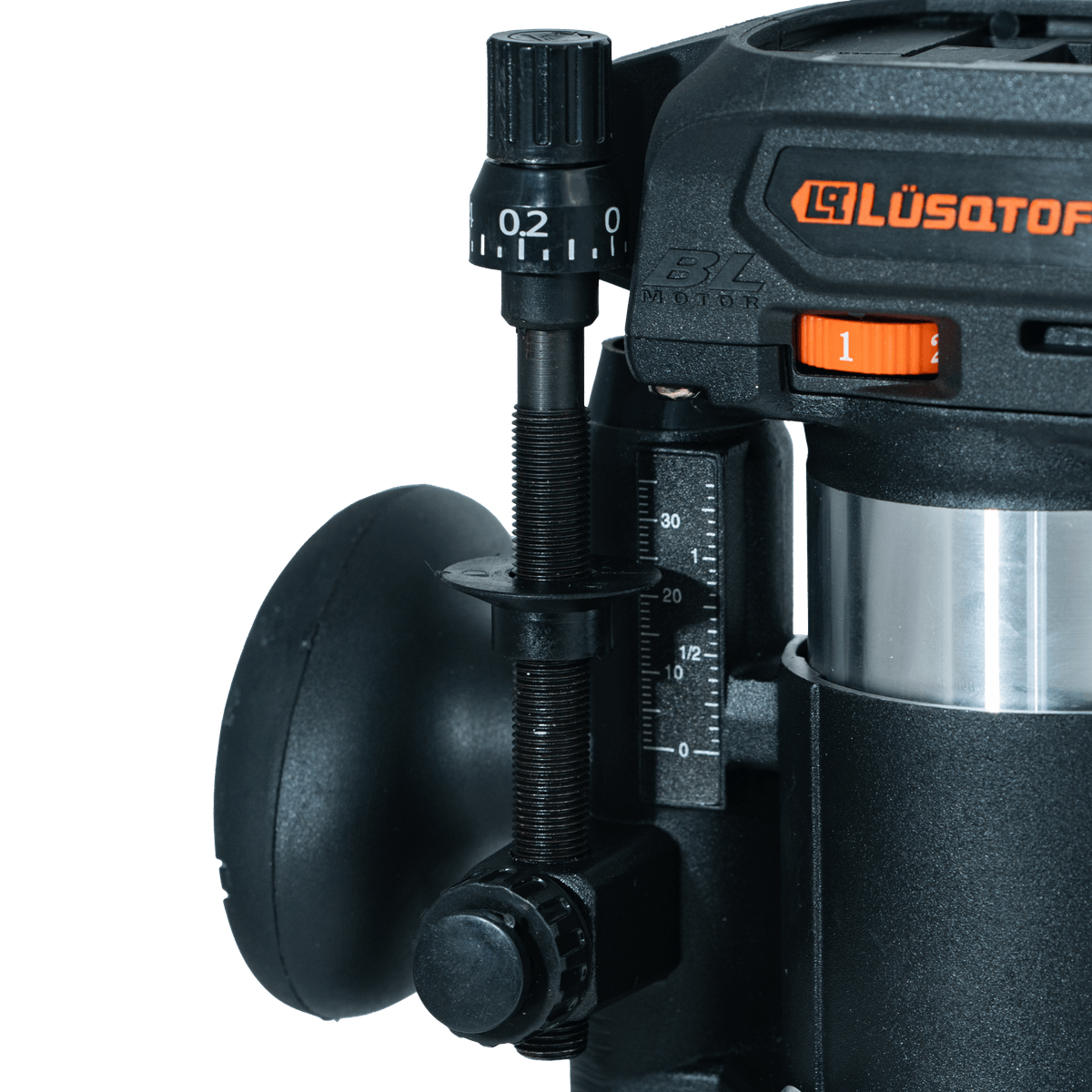 Fresadora Router A Batería Brushless 18V 10000-30000 RPM Pinzas 6mm 6.35mm 8mm Sin Batería + Guías + Acople Aspiración FRL3300-9B - Lusqtoff