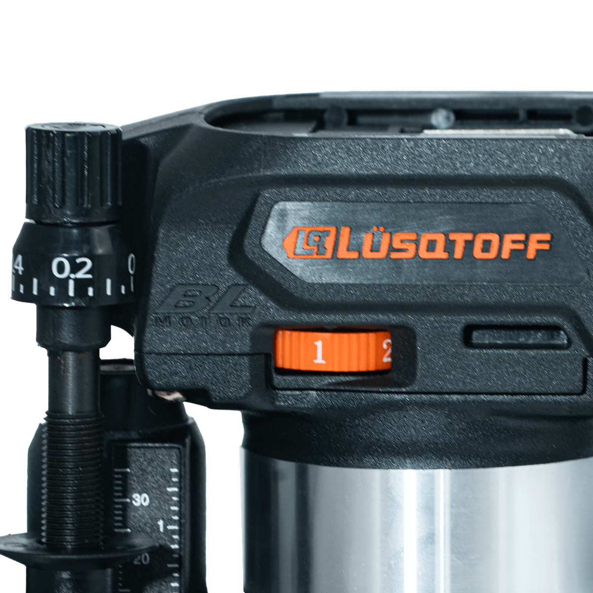 Fresadora Router A Batería Brushless 18V 10000-30000 RPM Pinzas 6mm 6.35mm 8mm Sin Batería + Guías + Acople Aspiración FRL3300-9B - Lusqtoff
