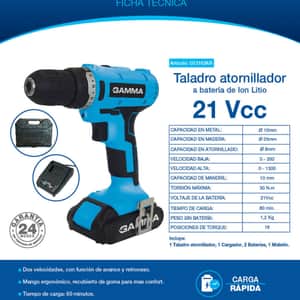 Taladro Atornillador A Bateria 21V 10mm G12103AR - Gamma