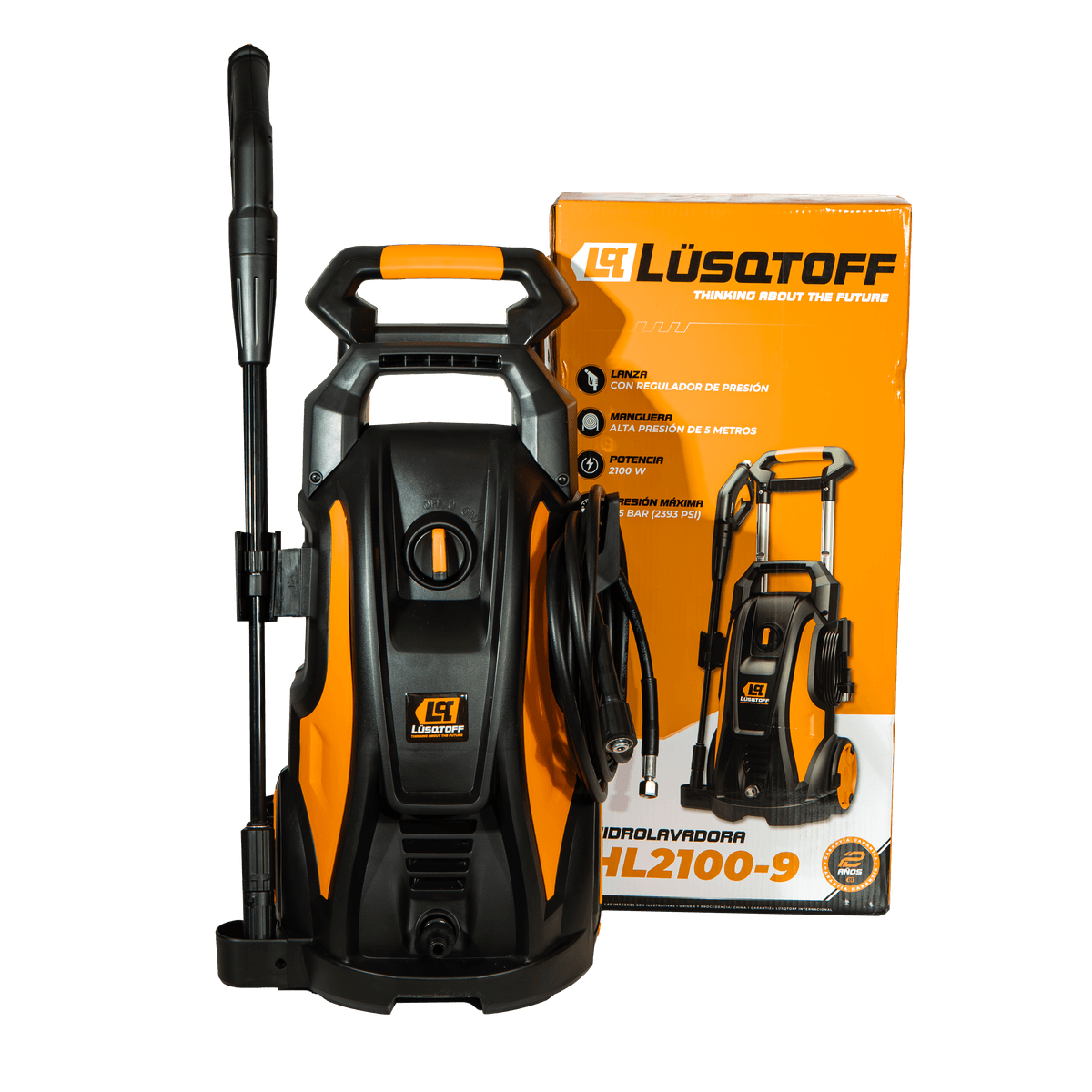 Hidrolavadora Eléctrica 2100W Motor Inducción 165 Bar Caudal 7,2L/min Tanque Jabón + Manguera 5m HL2100-9 - Lusqtoff