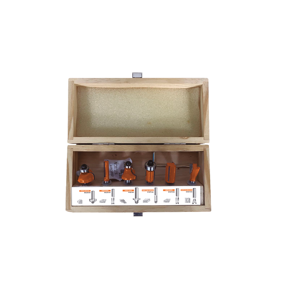 Set Fresas Fresadora Router Madera Corte Recto Cóncavo Curvo Encastre 6 Piezas JFL6-8 - Lusqtoff