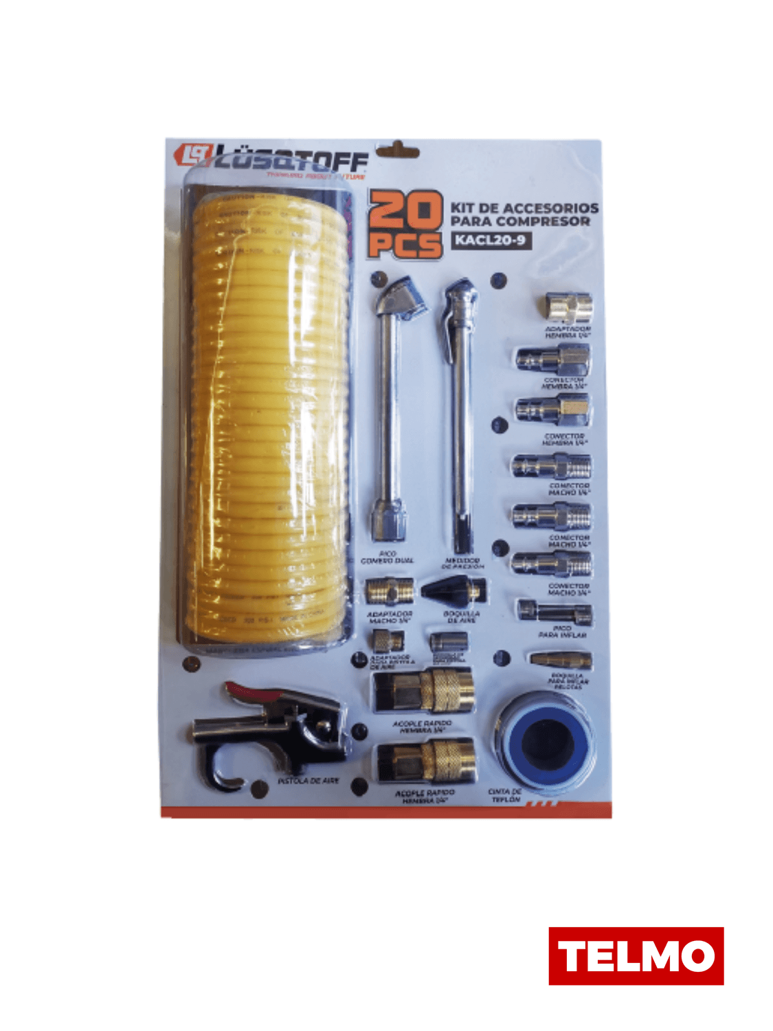 Kit Accesorios Compresor Pistola Aire Medidor Presión 17 Piezas KACL20-9 - Lusqtoff, foto real