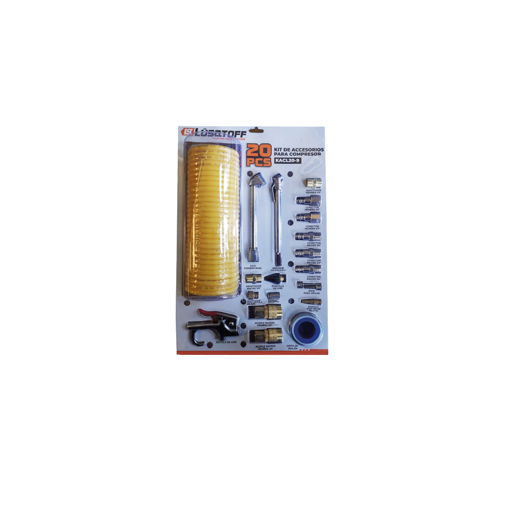 Kit Accesorios Compresor Pistola Aire Medidor Presión 17 Piezas KACL20-9 - Lusqtoff