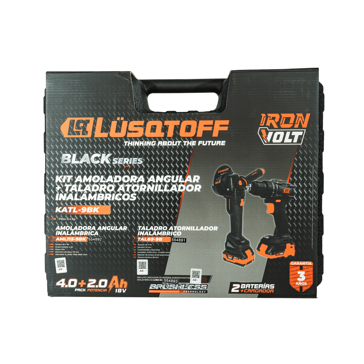 Kit Amoladora 115mm + Taladro Atornillador 10mm 18V Black Series KATL-9BK - Lusqtoff
