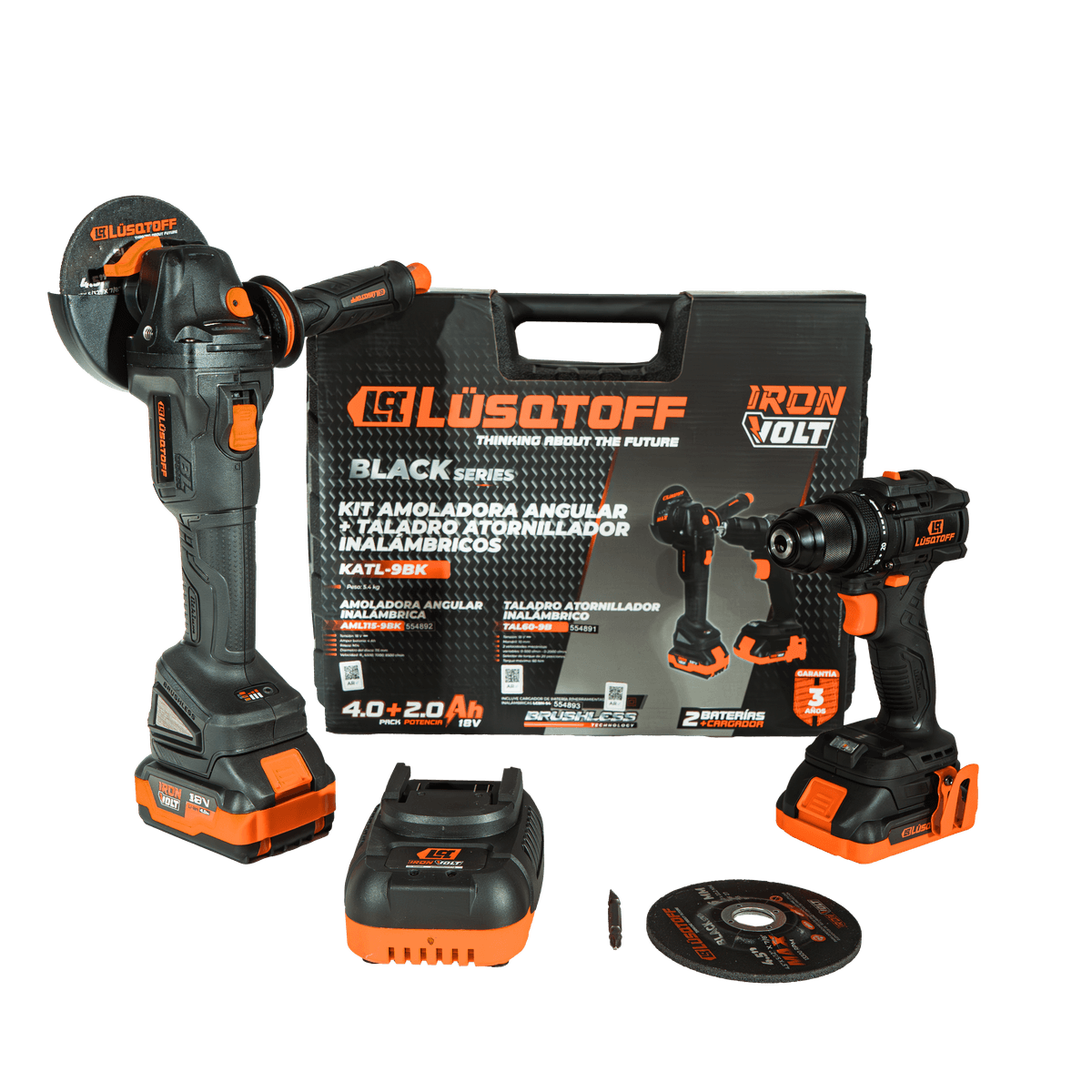 Kit Amoladora 115mm + Taladro Atornillador 10mm 18V Black Series KATL-9BK - Lusqtoff