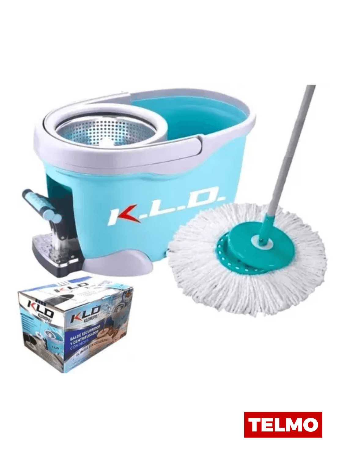 Mopa Balde Escurridor Centrífugo Pedal Aluminio 8 Litros + 2 Mopas Microfibra KLDMOPA1 - KLD