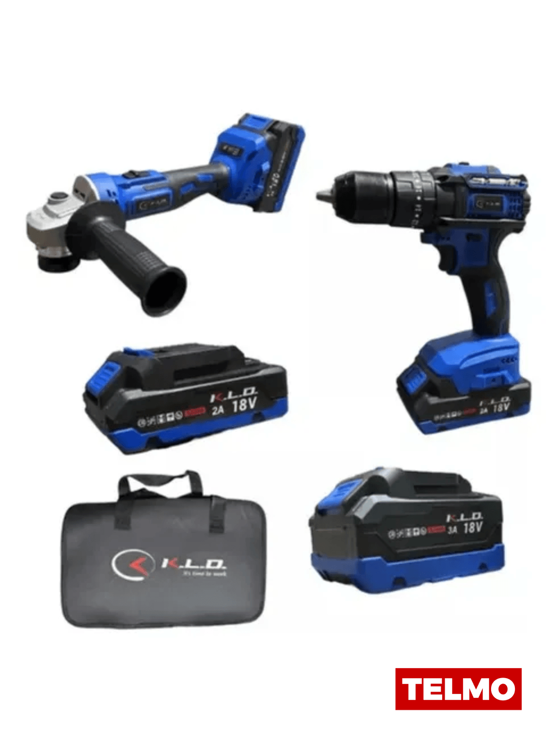 Combo Taladro Percutor + Amoladora Brushless A Batería + 2 Baterías 3Ah 2Ah + Cargador + Bolso KLD-COMBO8 - KLD