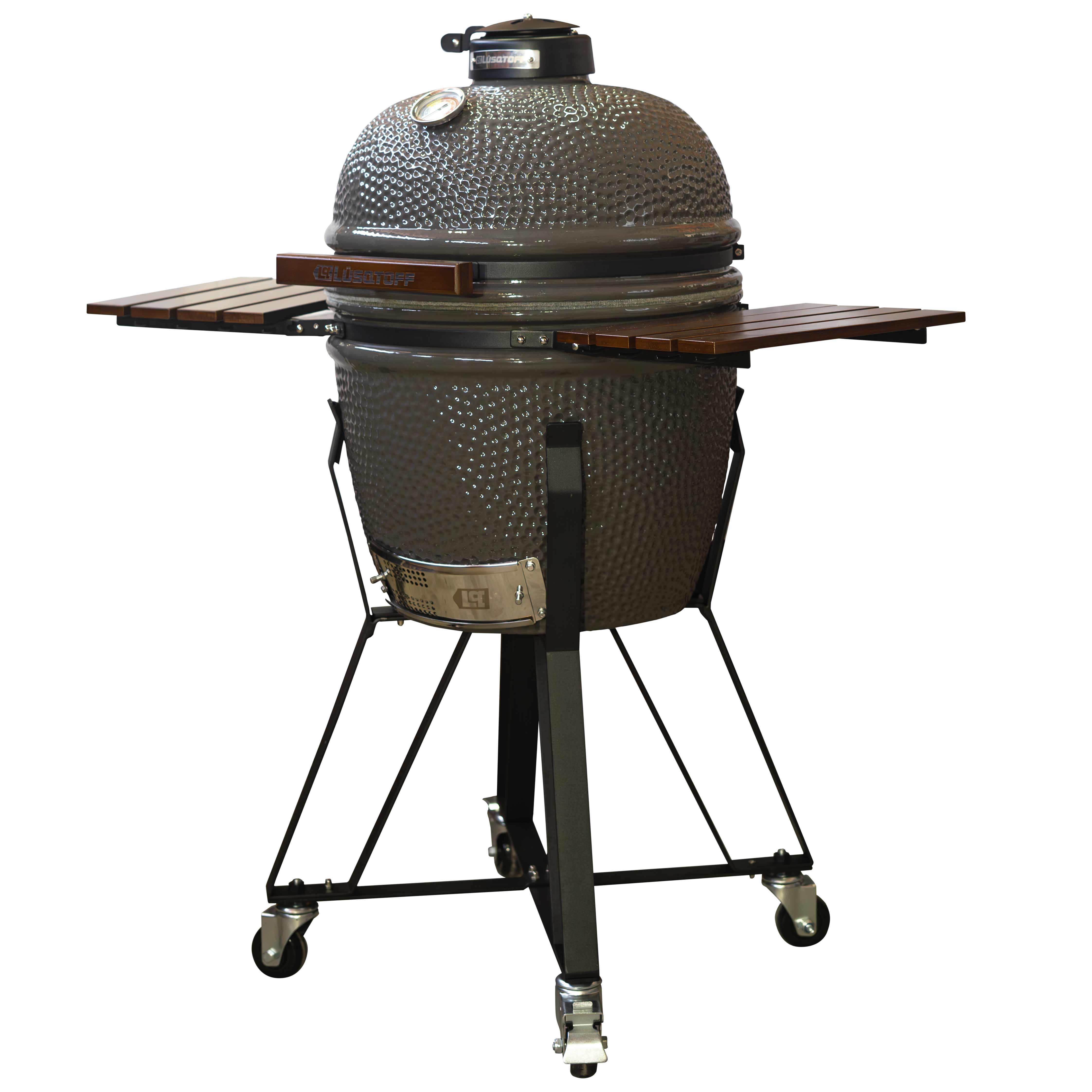 Kamado Ahumador Cerámica 20" Parrilla Acero 304 Pirómetro + Carro Ruedas + Mesas KML20-8 - Lusqtoff