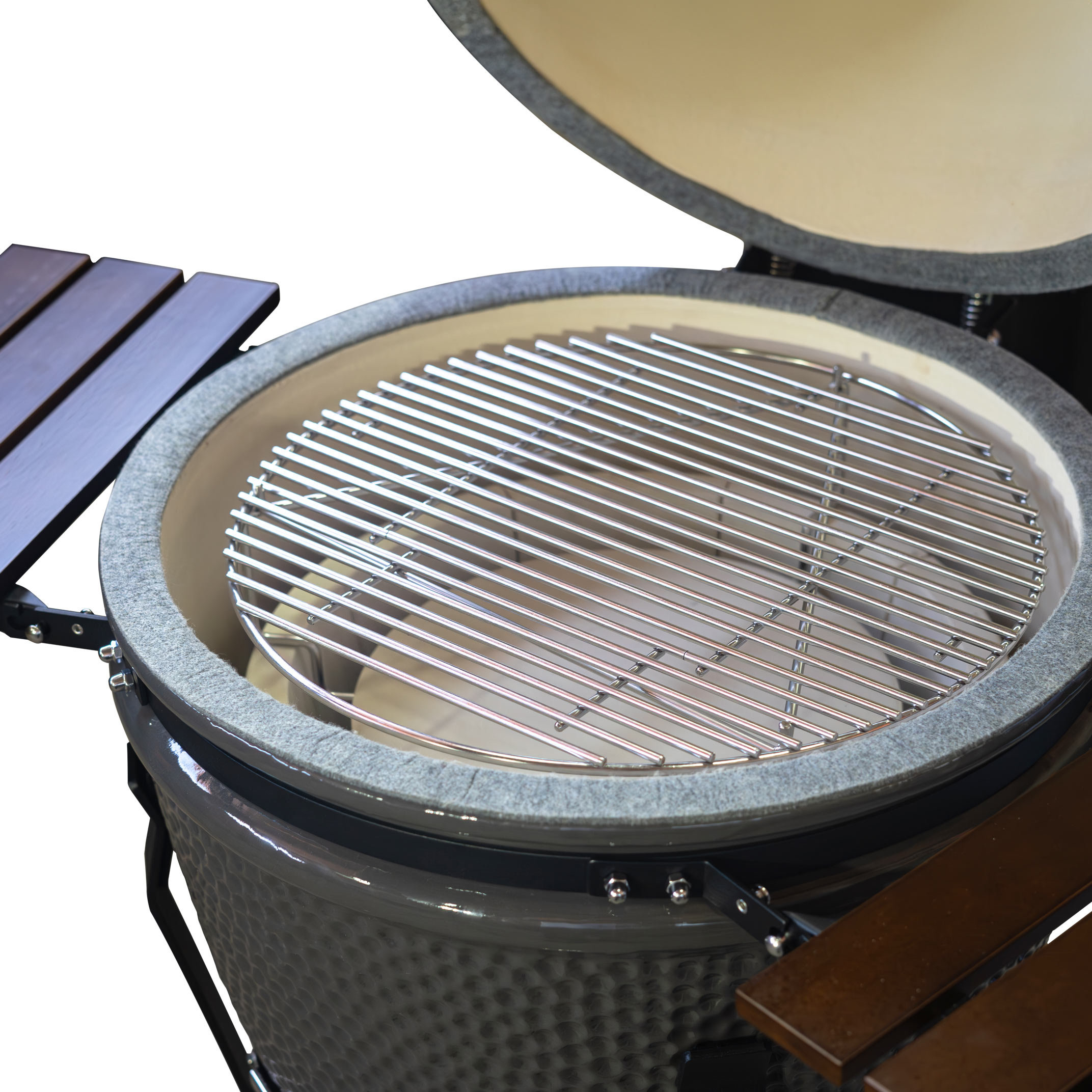 Kamado Ahumador Cerámica 20" Parrilla Acero 304 Pirómetro + Carro Ruedas + Mesas KML20-8 - Lusqtoff