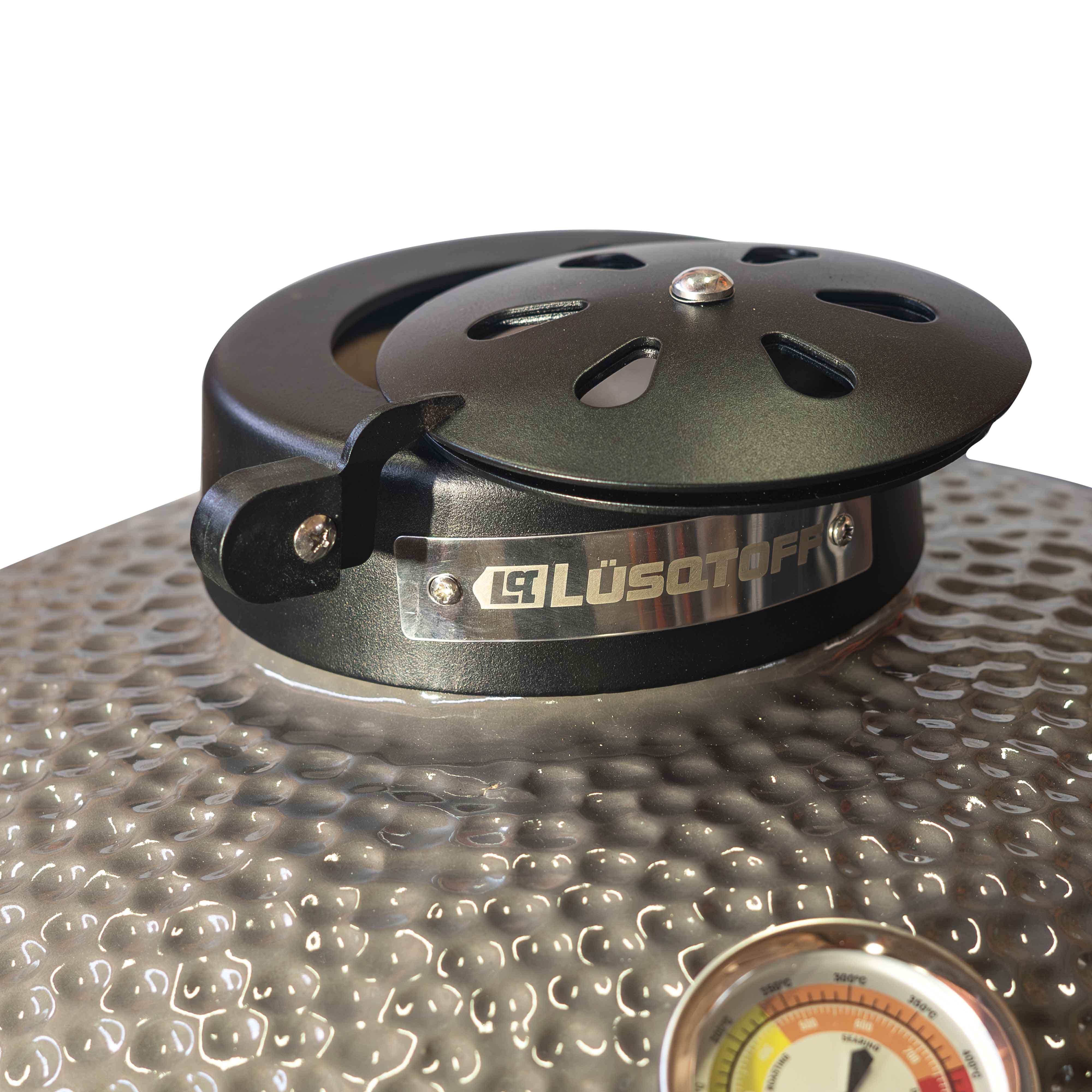 Kamado Ahumador Cerámica 20" Parrilla Acero 304 Pirómetro + Carro Ruedas + Mesas KML20-8 - Lusqtoff