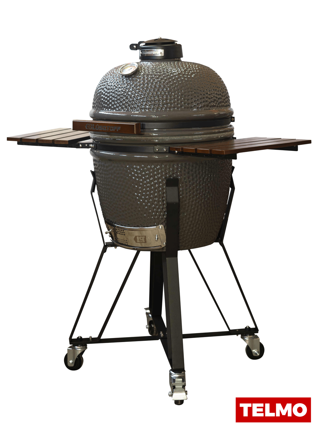 Kamado Ahumador Cerámica 22" Parrilla Acero 304 Pirómetro + Carro Ruedas + Mesas KML22-8 - Lusqtoff, foto real