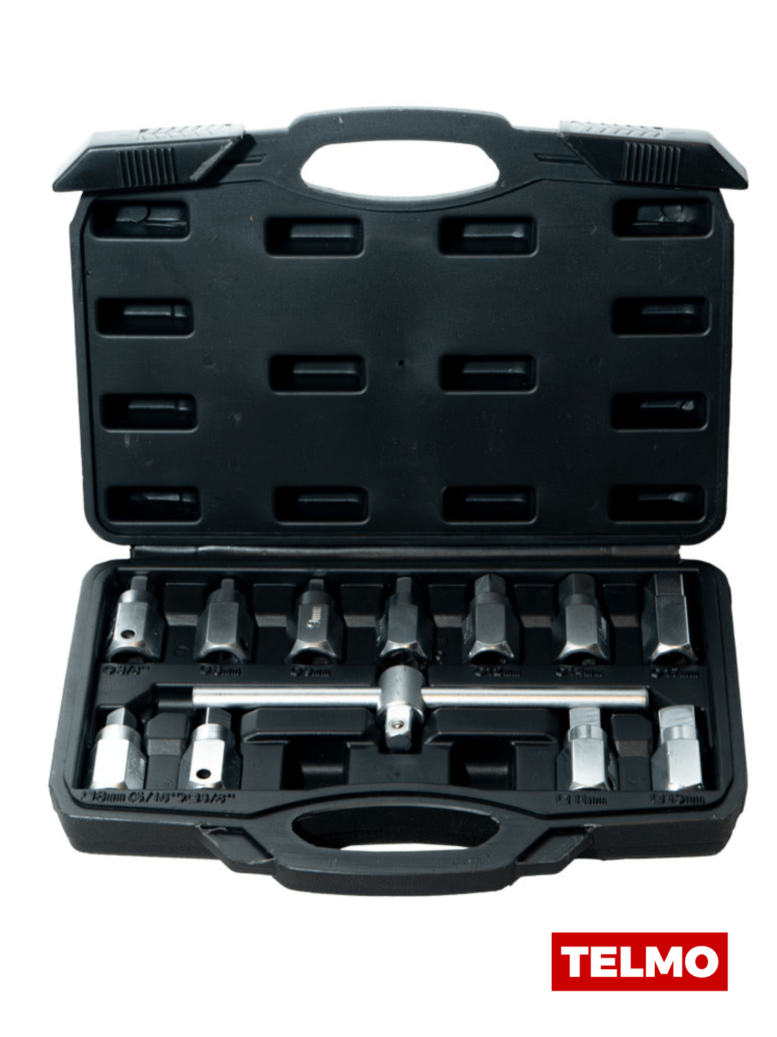 Set Extractores Tapones Cárter Encastre 3/8" + Mango T + Maletín 12 Piezas L1011 - Lusqtoff, foto real