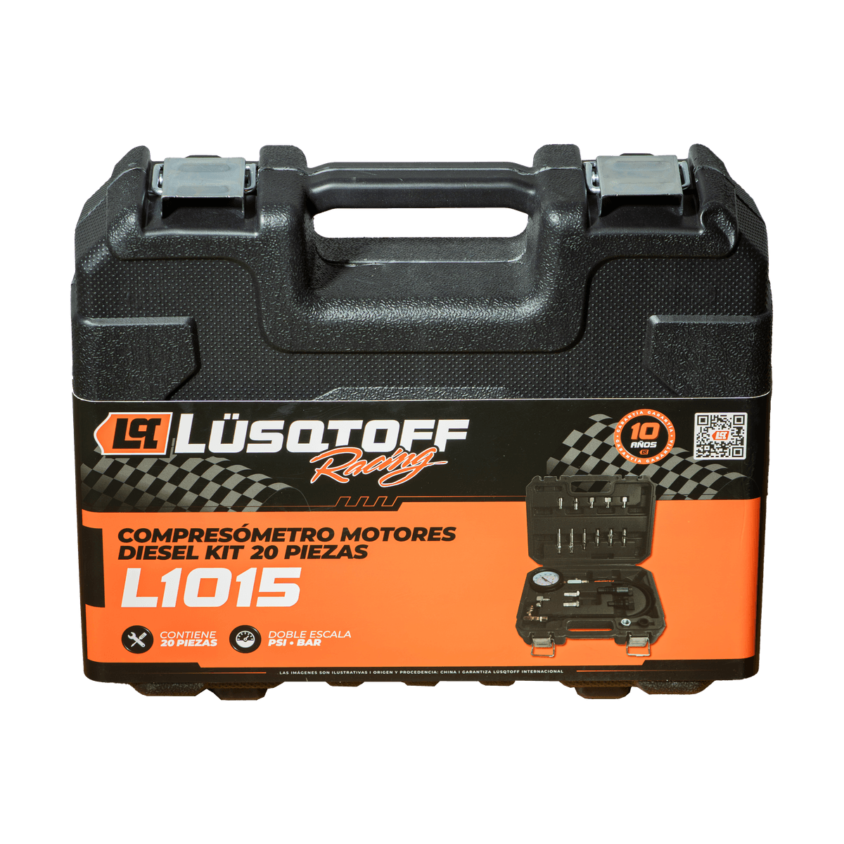 Compresómetro Motores Diesel Manguera 36cm Adaptadores Inyectores Bujías 19 Piezas L1015 - Lusqtoff