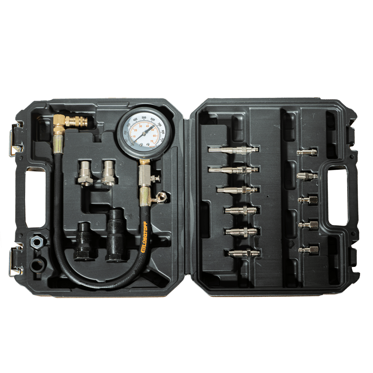 Compresómetro Motores Diesel Manguera 36cm Adaptadores Inyectores Bujías 19 Piezas L1015 - Lusqtoff