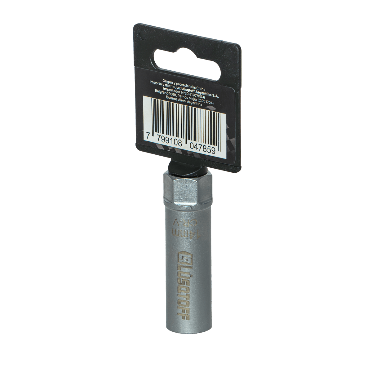 Llave Tubo Saca Bujías Estriada 14mm Encastre 3/8" Pared Delgada 90mm L1043 - Lusqtoff