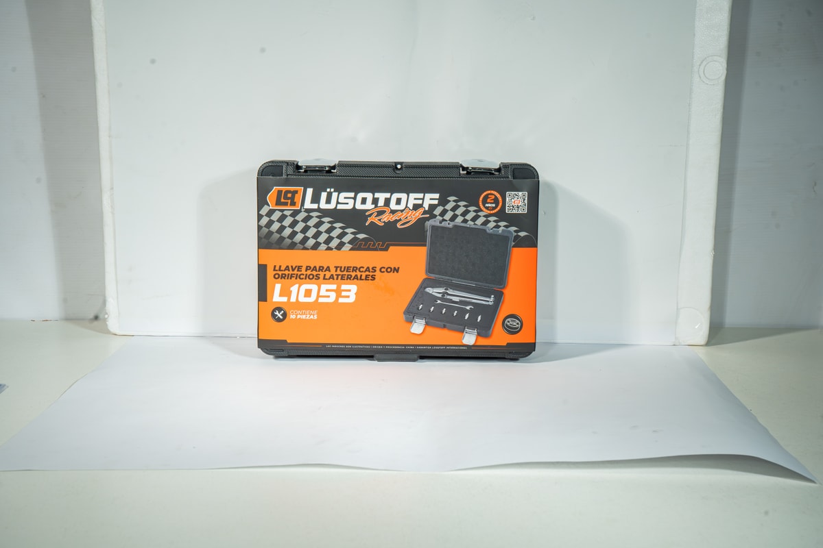 Llave Tuercas Agujeros Ajustable Tipo Compás + Llave Fija + 8 Pasadores L1053 - Lusqtoff