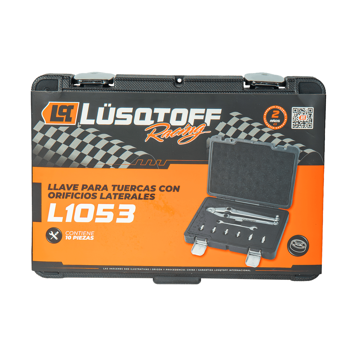 Llave Tuercas Agujeros Ajustable Tipo Compás + Llave Fija + 8 Pasadores L1053 - Lusqtoff
