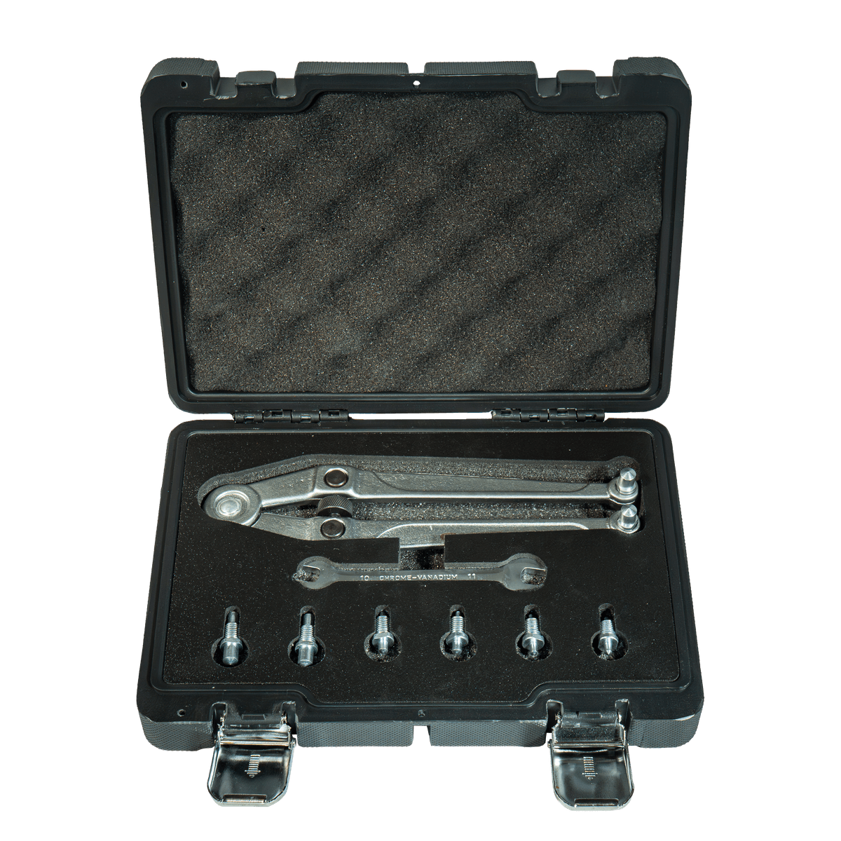 Llave Tuercas Agujeros Ajustable Tipo Compás + Llave Fija + 8 Pasadores L1053 - Lusqtoff