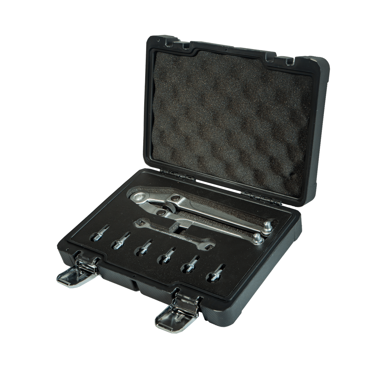 Llave Tuercas Agujeros Ajustable Tipo Compás + Llave Fija + 8 Pasadores L1053 - Lusqtoff