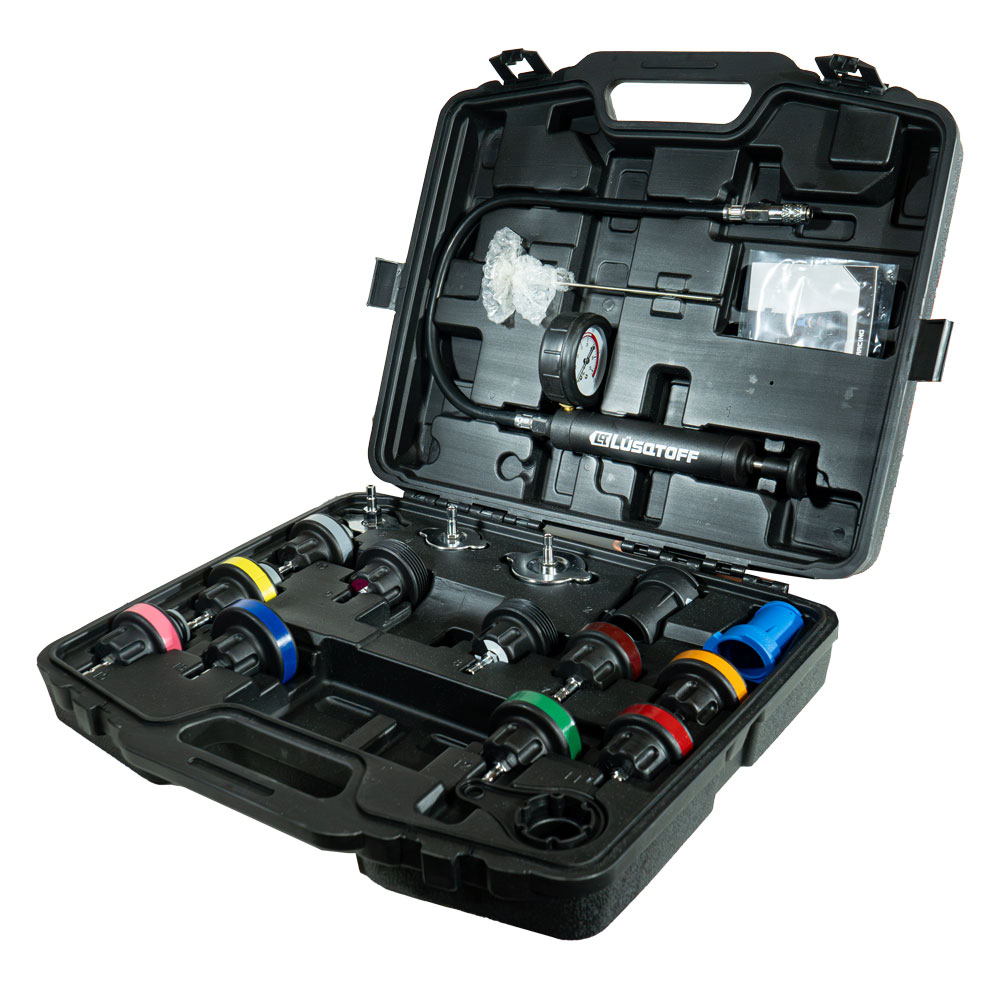 Medidor Presión Detector Fugas Radiadores Bomba Manómetro + Maletín 18 Piezas L1120 - Lusqtoff