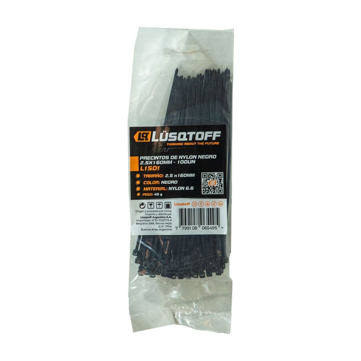 Precintos de Nylon Negro 2,5x160mm L1501 - Lusqtoff