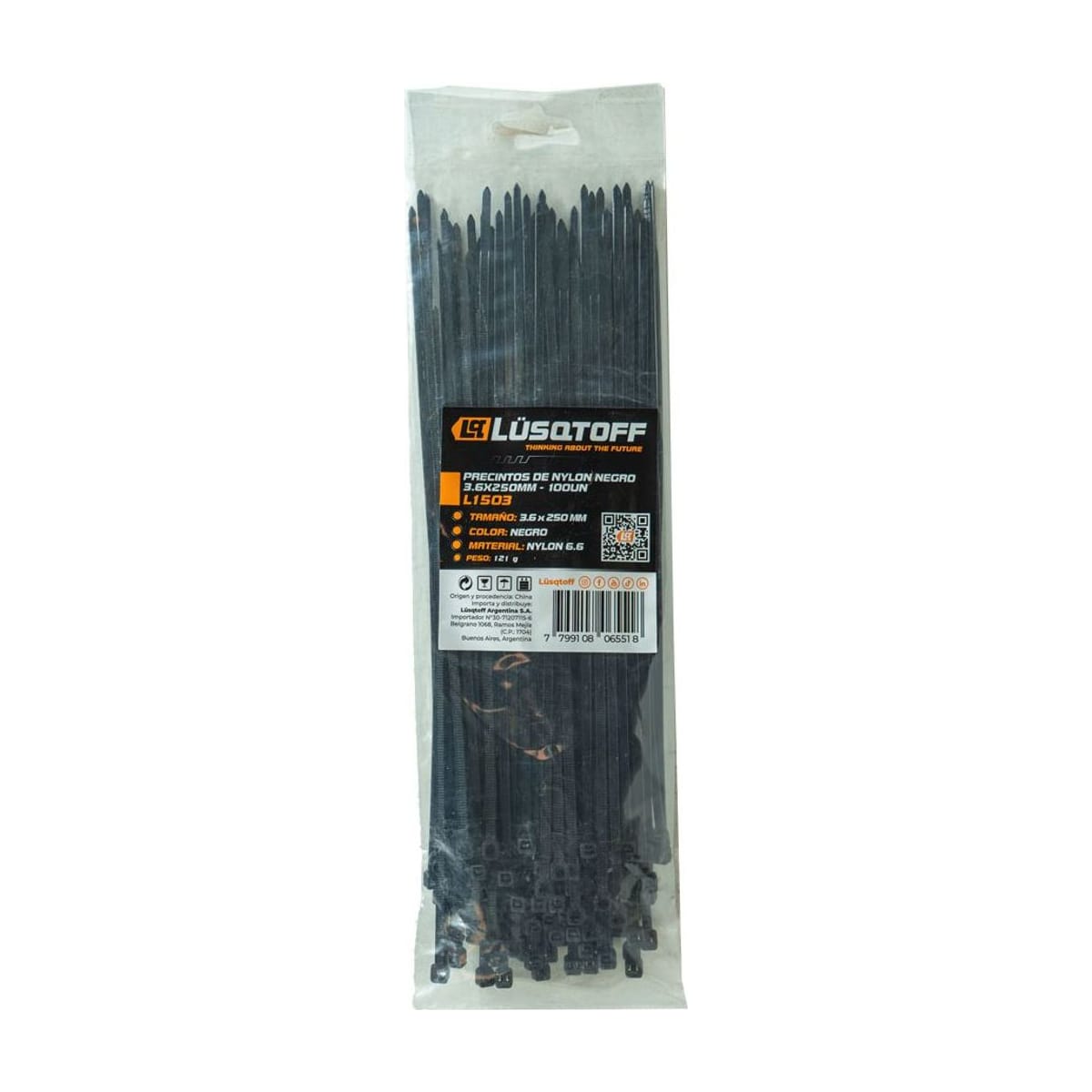 Precintos de Nylon Negro 3,6x250mm L1503 - Lusqtoff