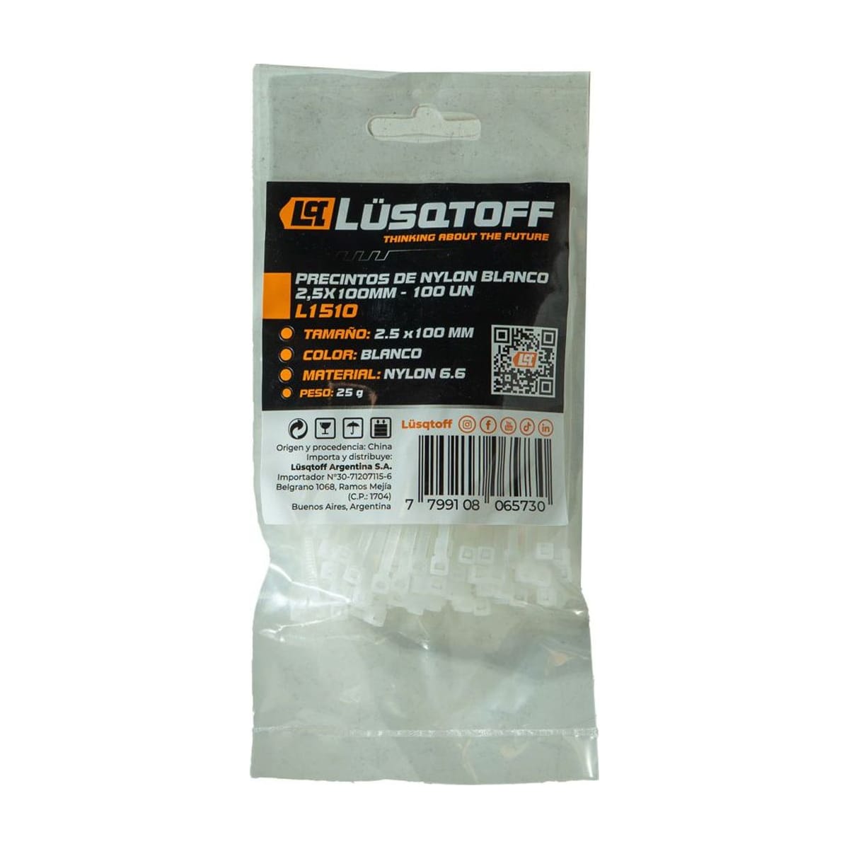 Precintos de Nylon Blanco 2,5x100mm L1510 - Lusqtoff