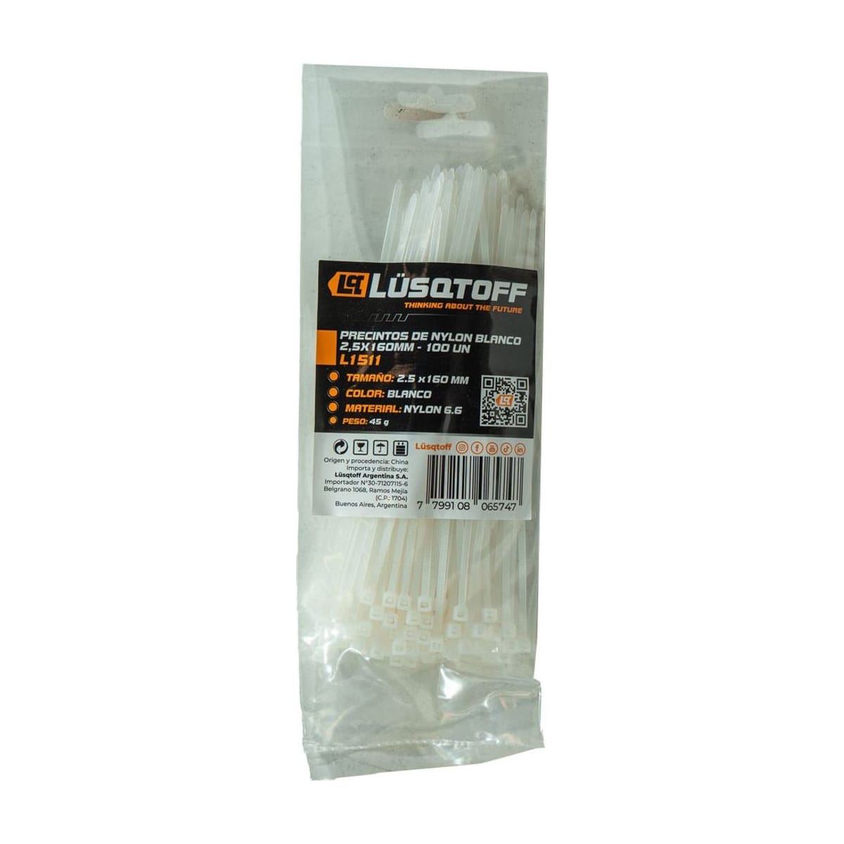Precintos de Nylon Blanco 2,5x160mm L1511 - Lusqtoff